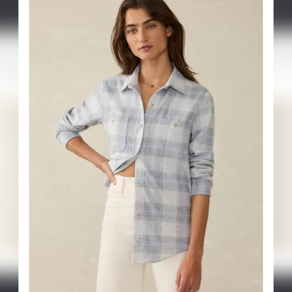 Faherty Blue and White Plaid Button Down Shirt